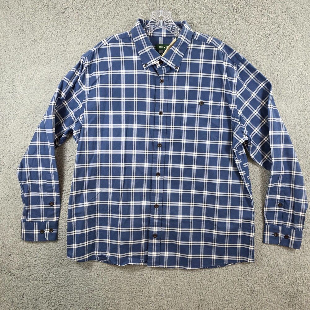 Orvis Men's Blue Plaid Active Fit Long Sleeve Button-Down Shirt Size XL